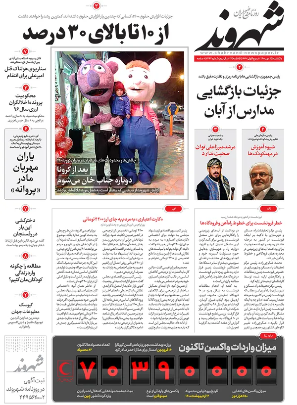 صفحه نخست روزنامه‌های کشور - یکشنبه ۲۵ مهر ۱۴۰۰