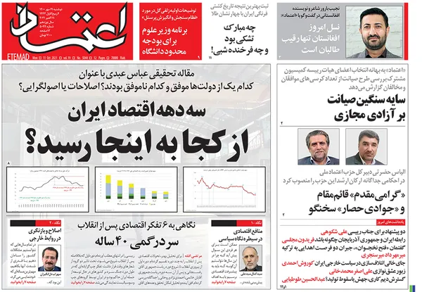 صفحه نخست روزنامه‌های کشور - دوشنبه ۱۹ مهر ۱۴۰۰