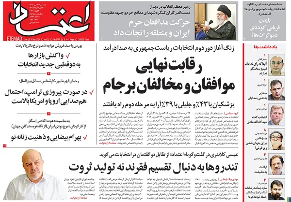 صفحه نخست روزنامه‌های کشور - یکشنبه ۱۰ تیر ۱۴۰۳