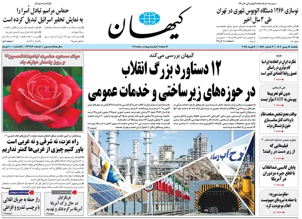 صفحه نخست روزنامه‌های کشور - یکشنبه ۱۴ بهمن ۱۴۰۳