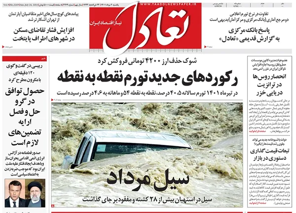صفحه نخست روزنامه‌های کشور - یکشنبه ۲ مرداد ۱۴۰۱