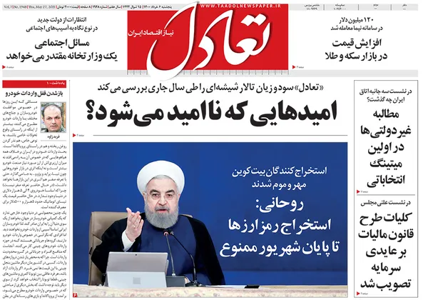 صفحه نخست روزنامه‌های کشور - پنجشنبه ۶ خرداد ۱۴۰۰