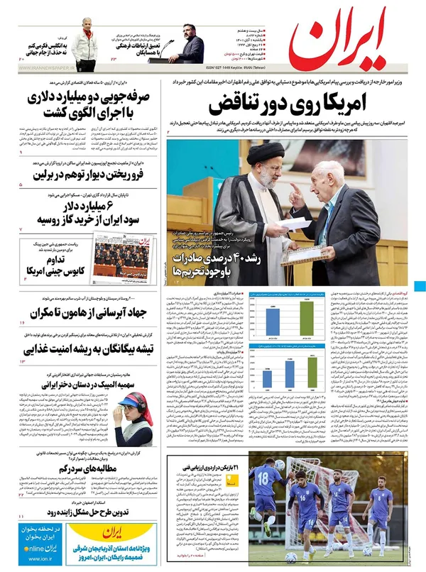 صفحه نخست روزنامه‌های کشور - یکشنبه ۱ آبان ۱۴۰۱