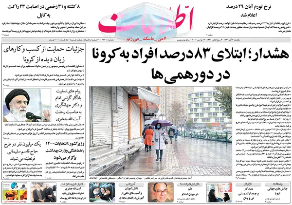 صفحه نخست روزنامه‌های کشور - یکشنبه ۲ آذر ۱۳۹۹
