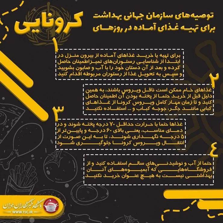توصیه‌های‌ WHO برای تهیه غذای آماده در روزهای کرونایی + عکس