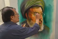 خلق اثر هنری نقاشان مشهدی به یاد شهید «سیدحسن نصرالله» + فیلم