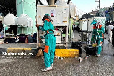 عکس | خدمت رسانی پاکبانان مشهدی به زائران اربعین در نجف اشرف