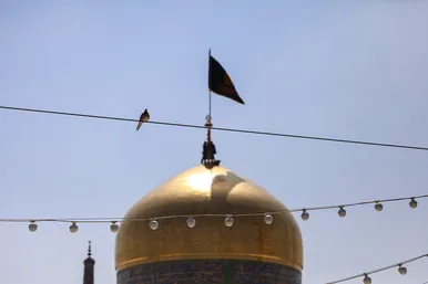 تعویض پرچم گنبد مطهر رضوی به احترام شهادت رئیس جمهور و هیات همراه