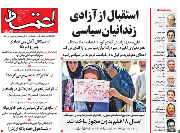 صفحه نخست روزنامه‌های کشور - چهارشنبه ۷ آبان ۱۴۰۴