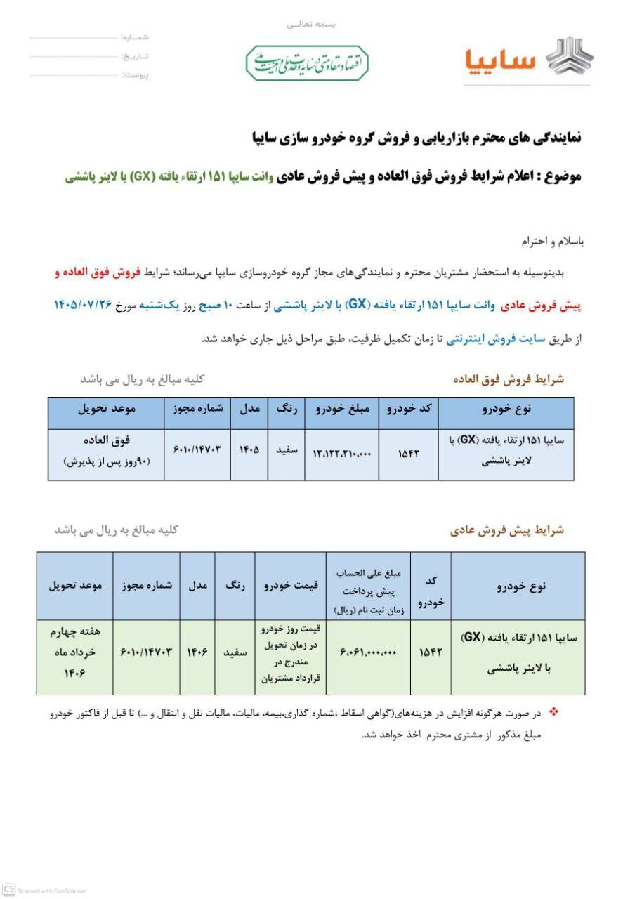 پیش‌فروش و فروش فوق‌العاده محصول سایپا + جزئیات