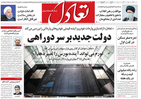 صفحه نخست روزنامه‌های کشور - یکشنبه ۱۰ مرداد ۱۴۰۰