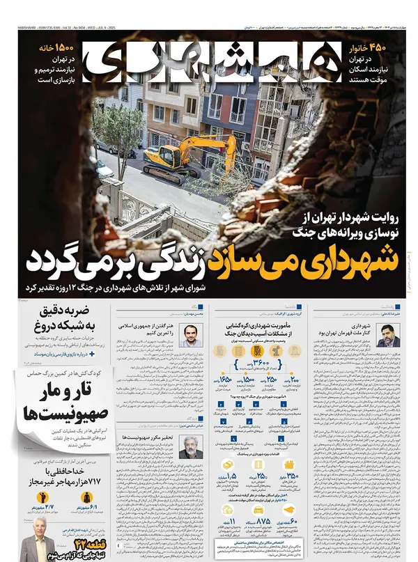 صفحه نخست روزنامه‌های کشور - چهارشنبه ۱۸ تیر ۱۴۰۴