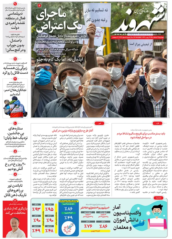 صفحه نخست روزنامه‌های کشور - دوشنبه ۲ اسفند ۱۴۰۰
