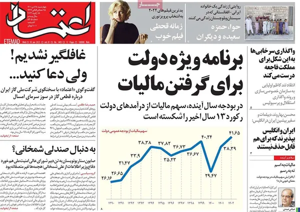 صفحه نخست روزنامه‌های کشور - چهارشنبه ۲۸ دی ۱۴۰۱