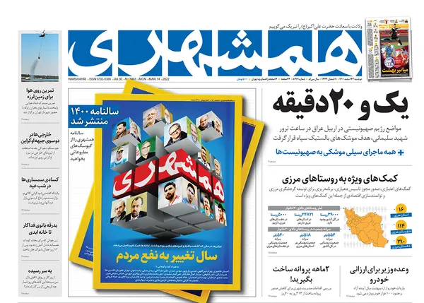 صفحه نخست روزنامه‌های کشور - دوشنبه ۲۳ اسفند ۱۴۰۰