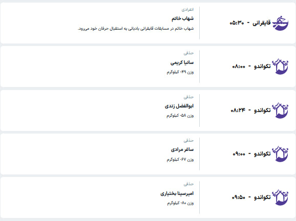 برنامه مسابقات کاروان ایران در ناگویا (جمعه، ۱۰ مهر ۱۴۰۵) برنامه مسابقات کاروان ایران در ناگویا (جمعه، ۱۰ مهر ۱۴۰۵)