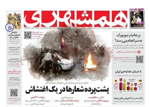 صفحه نخست روزنامه‌های کشور - چهارشنبه ۳۰ شهریور ۱۴۰۱
