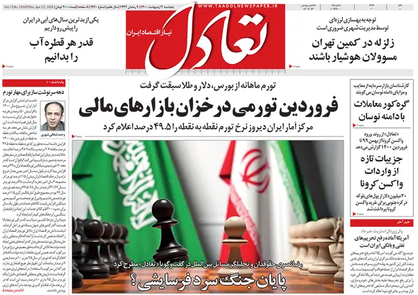 صفحه نخست روزنامه‌های کشور - پنجشنبه ۲ اردیبهشت ۱۴۰۰