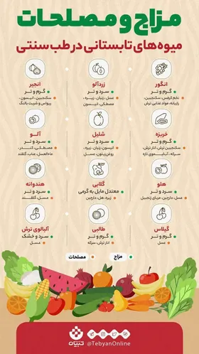 اینفوگرافی/ طبع میوه&zwnj;های تابستانی در طب سنتی