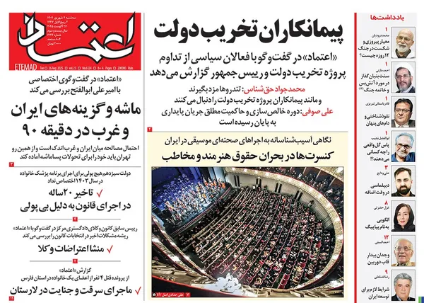 صفحه نخست روزنامه‌های کشور - سه‌شنبه ۴ شهریور ۱۴۰۴