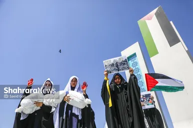 گزارش تصویری | تجمع دانش آموزان مشهدی در محکومیت کشتار کودکان غزه