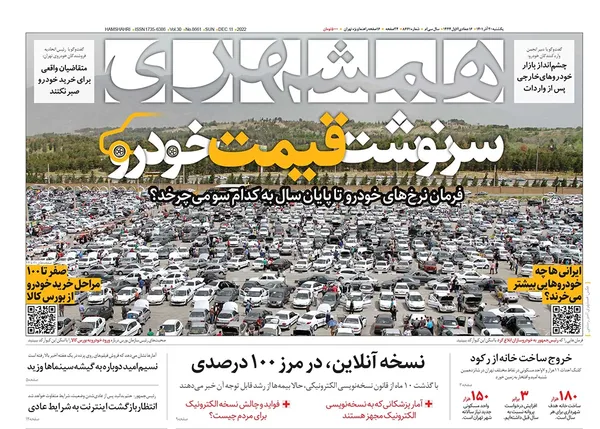 صفحه نخست روزنامه‌های کشور - یکشنبه ۲۰ آذر ۱۴۰۱