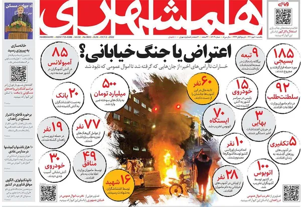 صفحه نخست روزنامه‌های کشور - یکشنبه ۱۰ مهر ۱۴۰۱