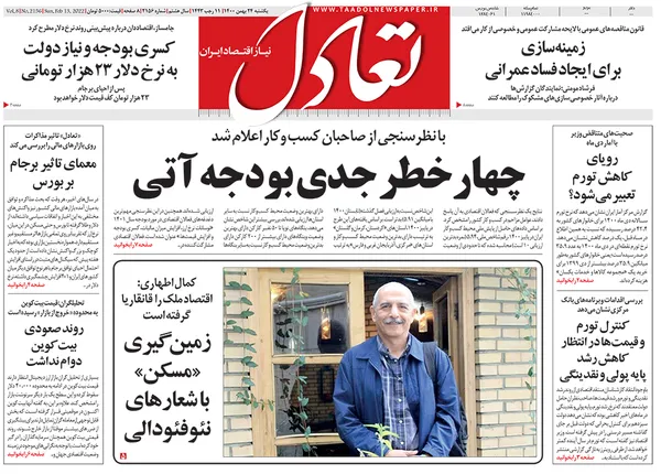 صفحه نخست روزنامه‌های کشور - یکشنبه ۲۴ بهمن ۱۴۰۰