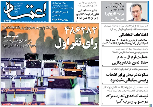 صفحه نخست روزنامه‌های کشور - چهارشنبه ۲ تیر ۱۴۰۰