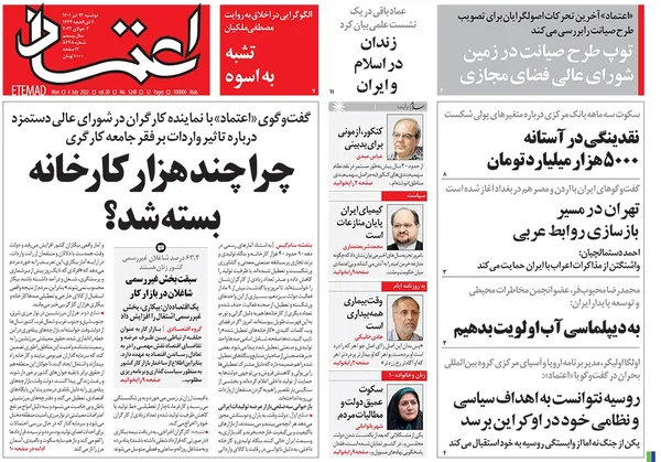 صفحه نخست روزنامه‌های کشور - دوشنبه ۱۳ تیر ۱۴۰۱