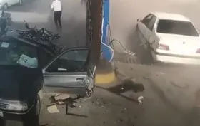 لحظه انفجار پژو در جایگاه سوخت + فیلم