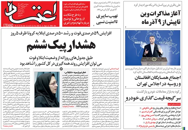 صفحه نخست روزنامه‌های کشور - پنجشنبه ۶ آبان ۱۴۰۰