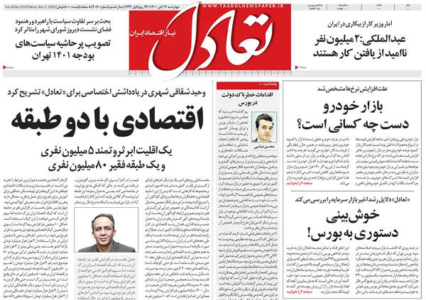 صفحه نخست روزنامه‌های کشور - چهارشنبه ۱۲ آبان ۱۴۰۰