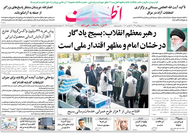 صفحه نخست روزنامه‌های کشور - پنجشنبه ۶ آذر ۱۳۹۹
