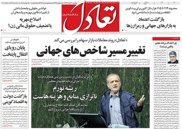 صفحه نخست روزنامه‌های کشور - چهارشنبه ۲۱ آبان ۱۴۰۴