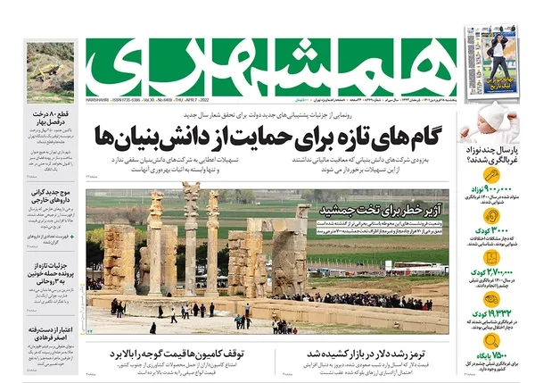 صفحه نخست روزنامه‌های کشور - پنجشنبه ۱۸ فروردین ۱۴۰۱