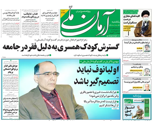 صفحه نخست روزنامه‌های کشور - یکشنبه ۱۲ دی ۱۴۰۰