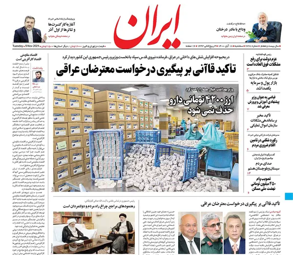 صفحه نخست روزنامه‌های کشور - سه‌شنبه ۱۸ آبان ۱۴۰۰