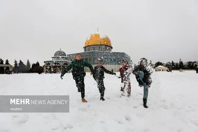 بارش برف در مسجدالاقصی