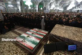 تشییع پیکر پاک ۵ شهید حمله اسرائیل، در حرم مطهر رضوی (۲۸ خرداد ۱۴۰۴)