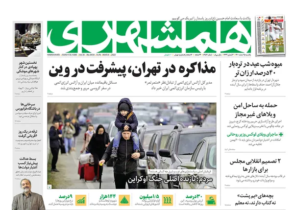 صفحه نخست روزنامه‌های کشور - یکشنبه ۱۵ اسفند ۱۴۰۰