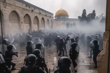 حمله نیروهای اشغالگر به نمازگزاران فلسطینی در نگاه هوش مصنوعی + عکس