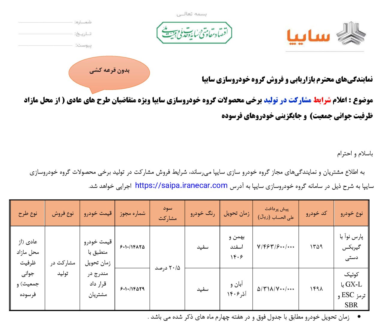 شرایط فروش دو محصول سایپا اعلام شد + جزئیات