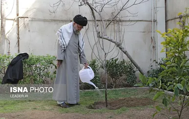 گزارش تصویری کاشت سه اصله نهال میوه توسط مقام معظم رهبری