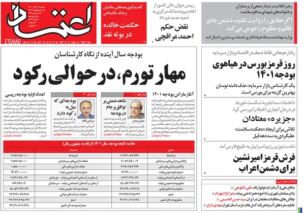 صفحه نخست روزنامه‌های کشور - دوشنبه ۲۲ آذر ۱۴۰۰