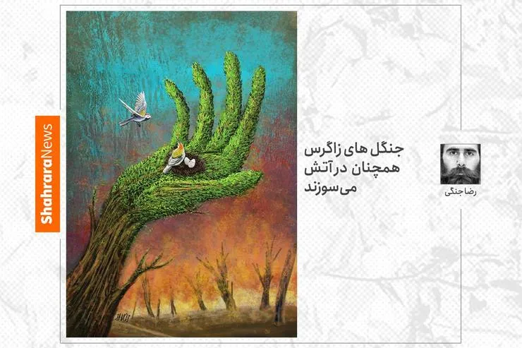 کارتون/جنگل‌های زاگرس همچنان در آتش می‌سوزد