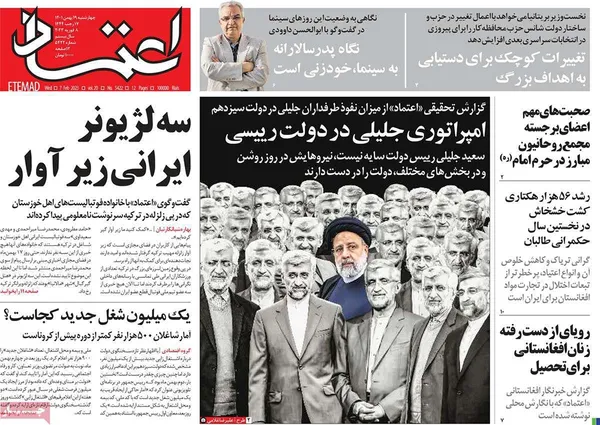 صفحه نخست روزنامه‌های کشور - چهارشنبه ۱۹ بهمن ۱۴۰۱