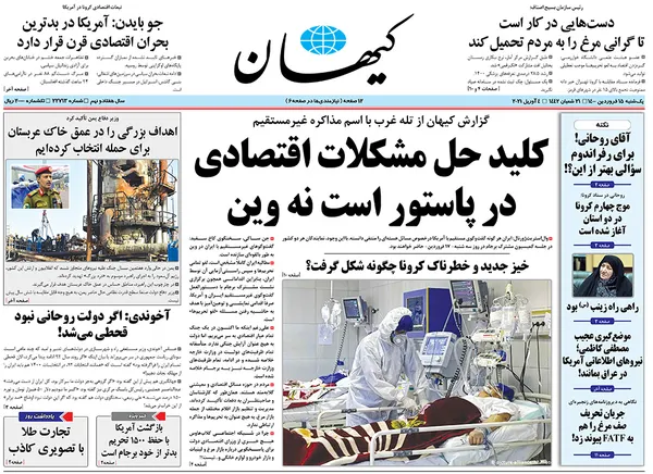 صفحه نخست روزنامه‌های کشور - یکشنبه ۱۵ فروردین ۱۴۰۰