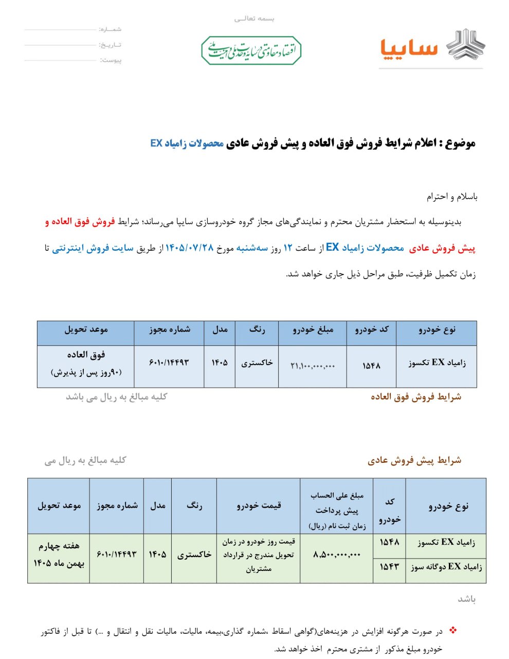 شرایط فروش خودروهای کار ایرانخودرو و سایپا اعلام شد (سه شنبه ۲۸ مهر ۱۴۰۵) + جزئیات قیمت شرایط فروش خودروهای کار ایرانخودرو و سایپا اعلام شد (سه شنبه ۲۸ مهر ۱۴۰۵) + جزئیات قیمت