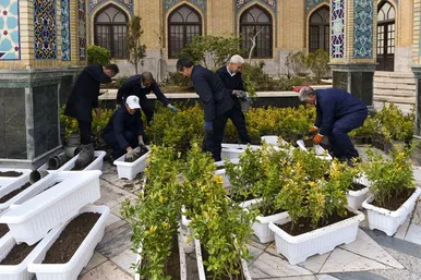 گل‌آرایی حرم مطهر رضوی در آستانه عید نوروز